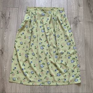 Vintage pastel green floral flowy midi skirt XL